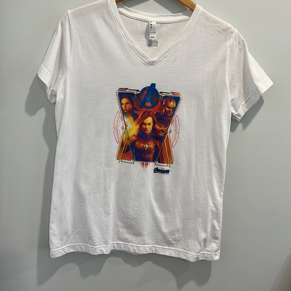 Marvel White V-Neck T-Shirt Avengers Endgame Captain Marvel Black Widow Nebula